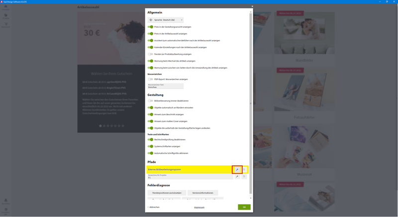 Externes Bildbearbeitungsprogramm mit der Software verknüpfen